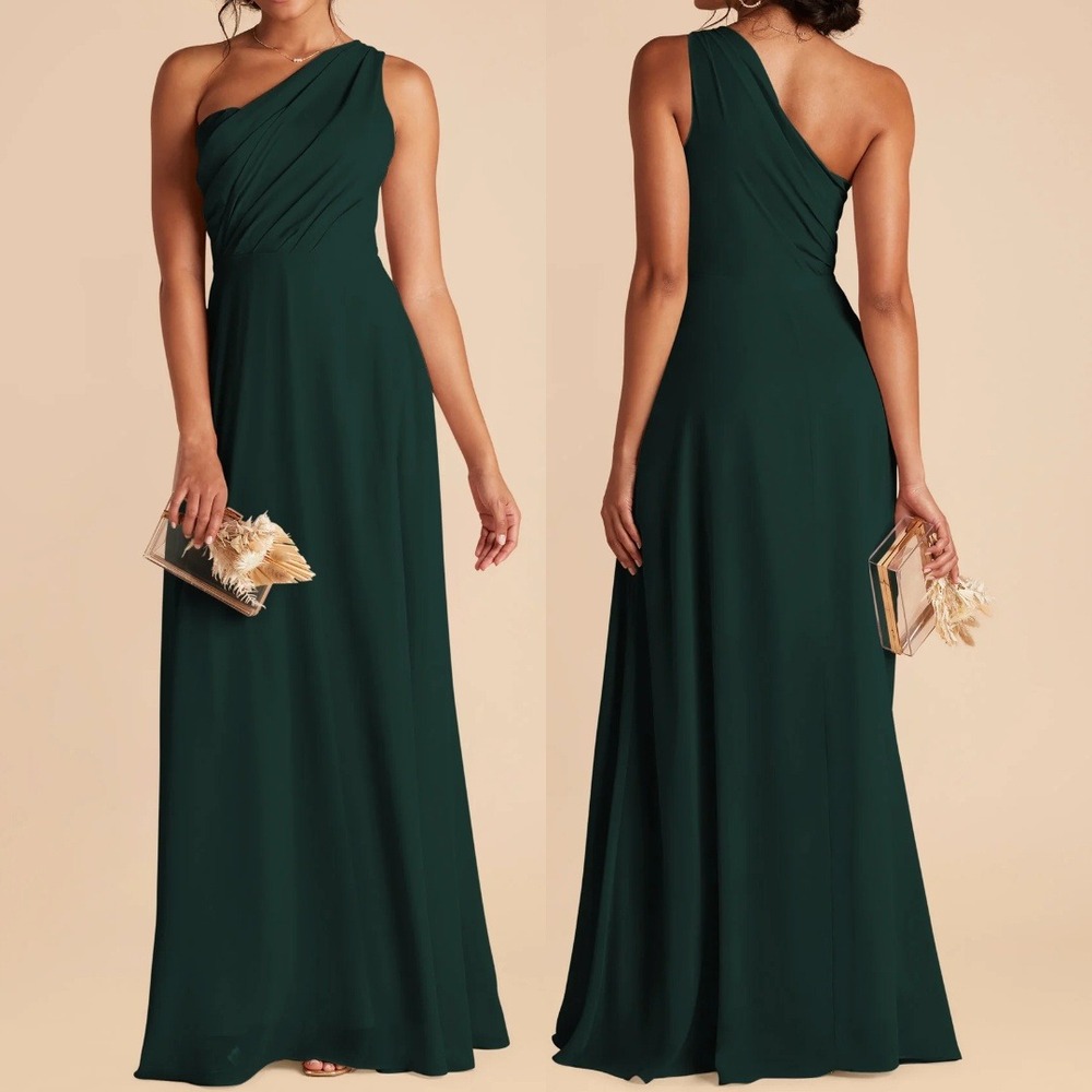 Birdy Grey Emerald Green Kira Dress Chiffon One Shoulder Maxi Size Large